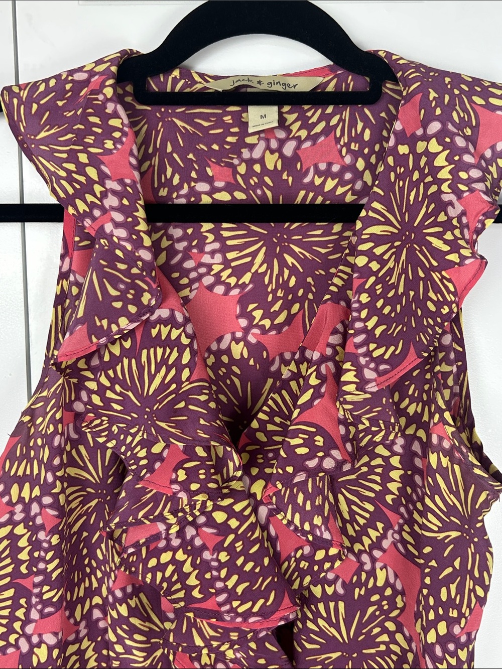 Jack & Ginger Silk Sleeveless Floral-Pattern Midi Dress with Ruffle Front Size M - Picture 4 of 8